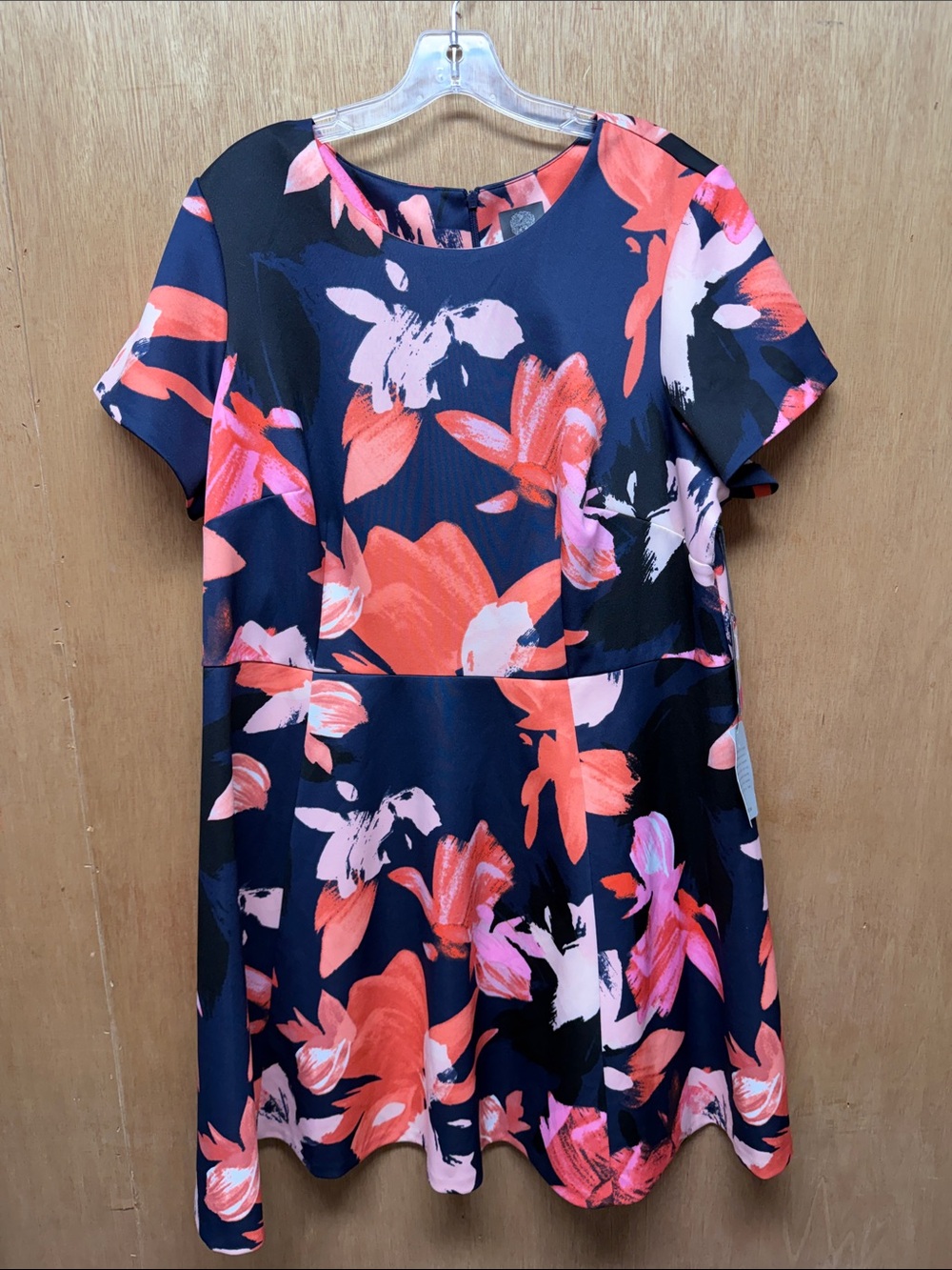 Vince Camuto Navy Floral Fit-and-Flare Dress with Coral & Pink Accents